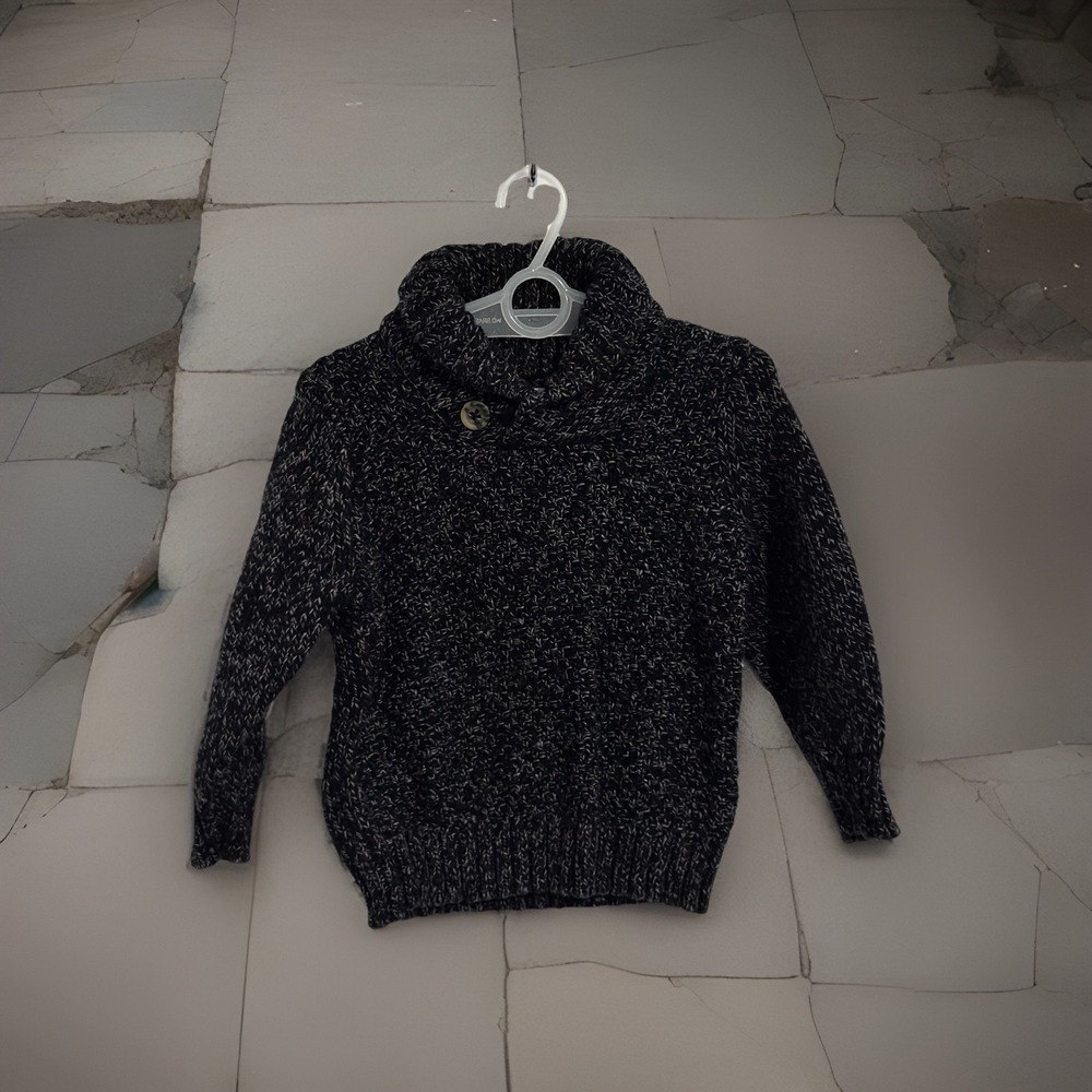 Size 18 - 24 Months Old Navy Black Marbled Sweater Pullover L/S Knit Buttons